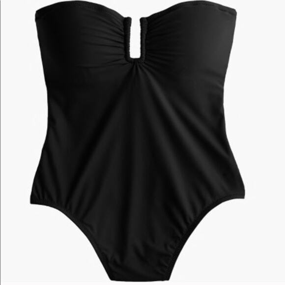J. Crew Notched Wire Cutout Strapless One Piece Swimsuit Black 14 - Picture 1 of 8